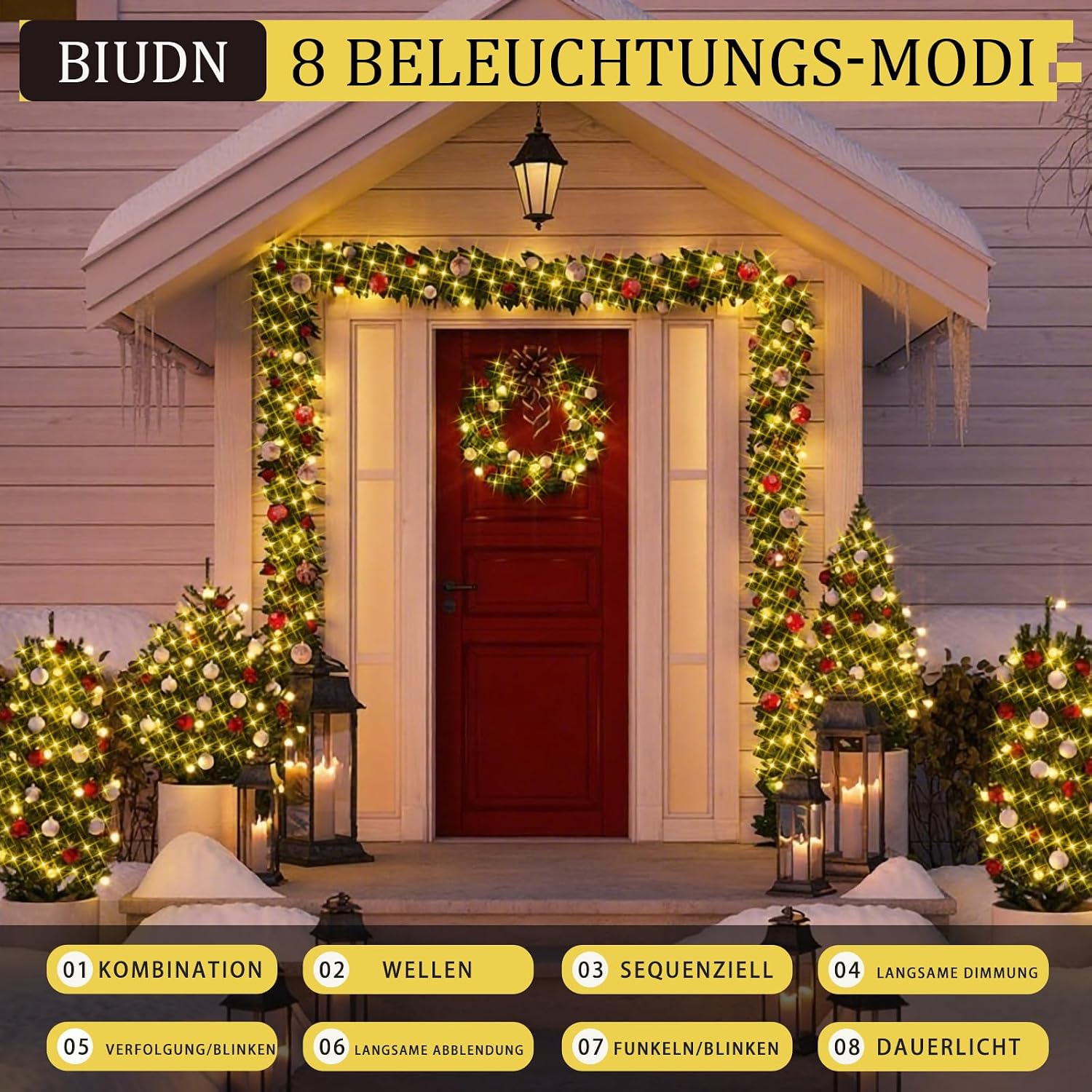 Detalle de BIUDN 1500LED Lichterkette für außen & innen (75 m) warmweiß mit 8 Modi, Dimmer/Timer und IP44