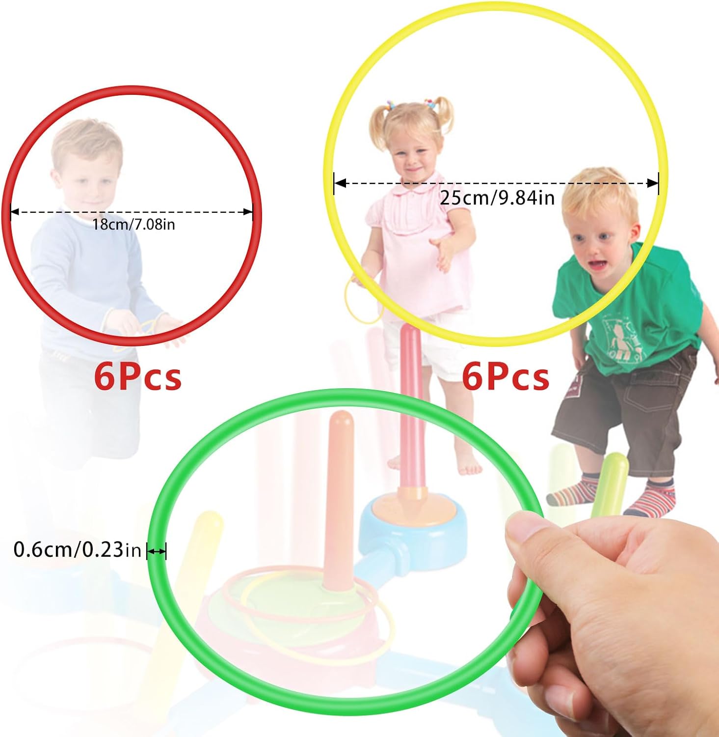 Detalle de OOTSR Ring Toss Set – 12 Wurfringe aus Kunststoff, 18 cm & 25 cm, 6 Farben (Indoor/Outdoor)