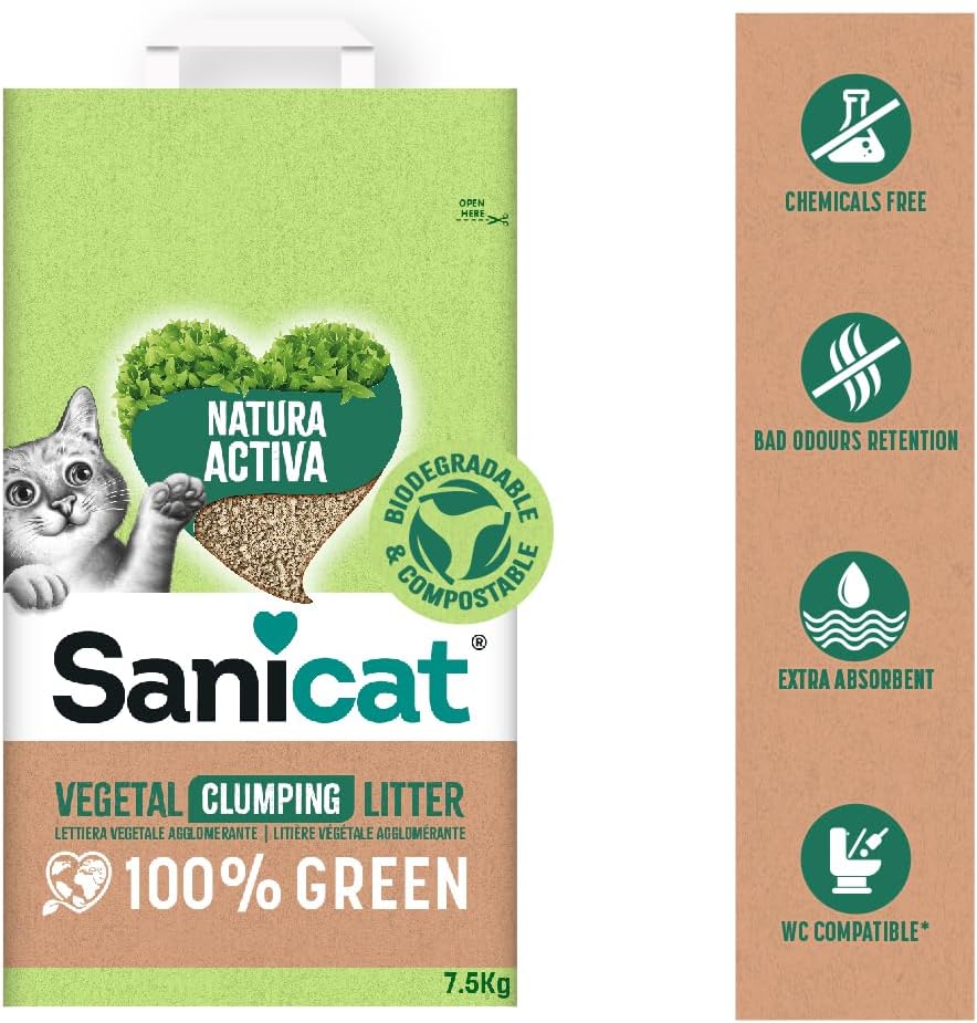 Detalle 2 de Sanicat Lettiera vegetale agglomerante Natura Activa 100% Green — 4 confezioni da 2,5 kg
