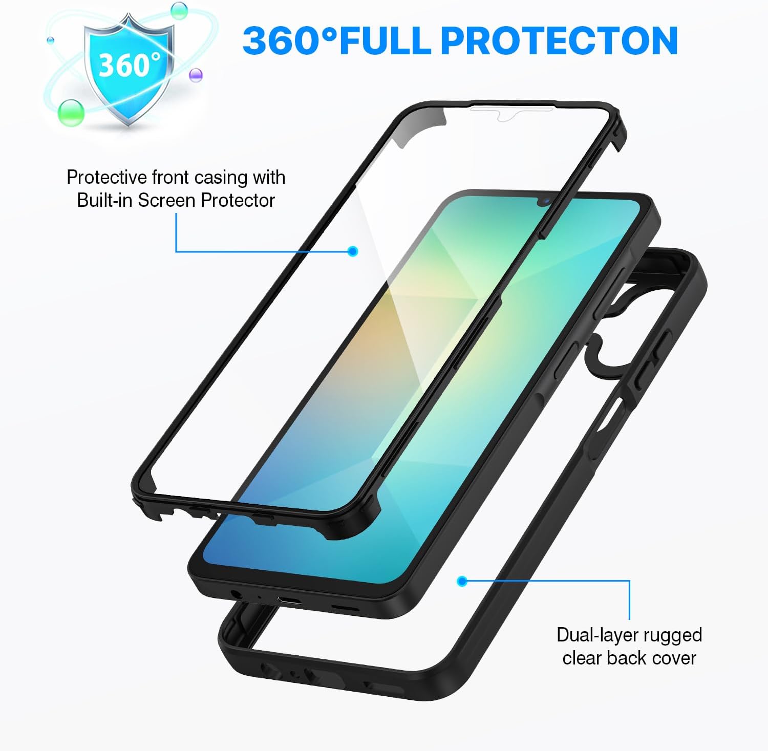 Detalle 2 de CENHUFO for Samsung Galaxy A06 rugged case with built-in screen protector (black)