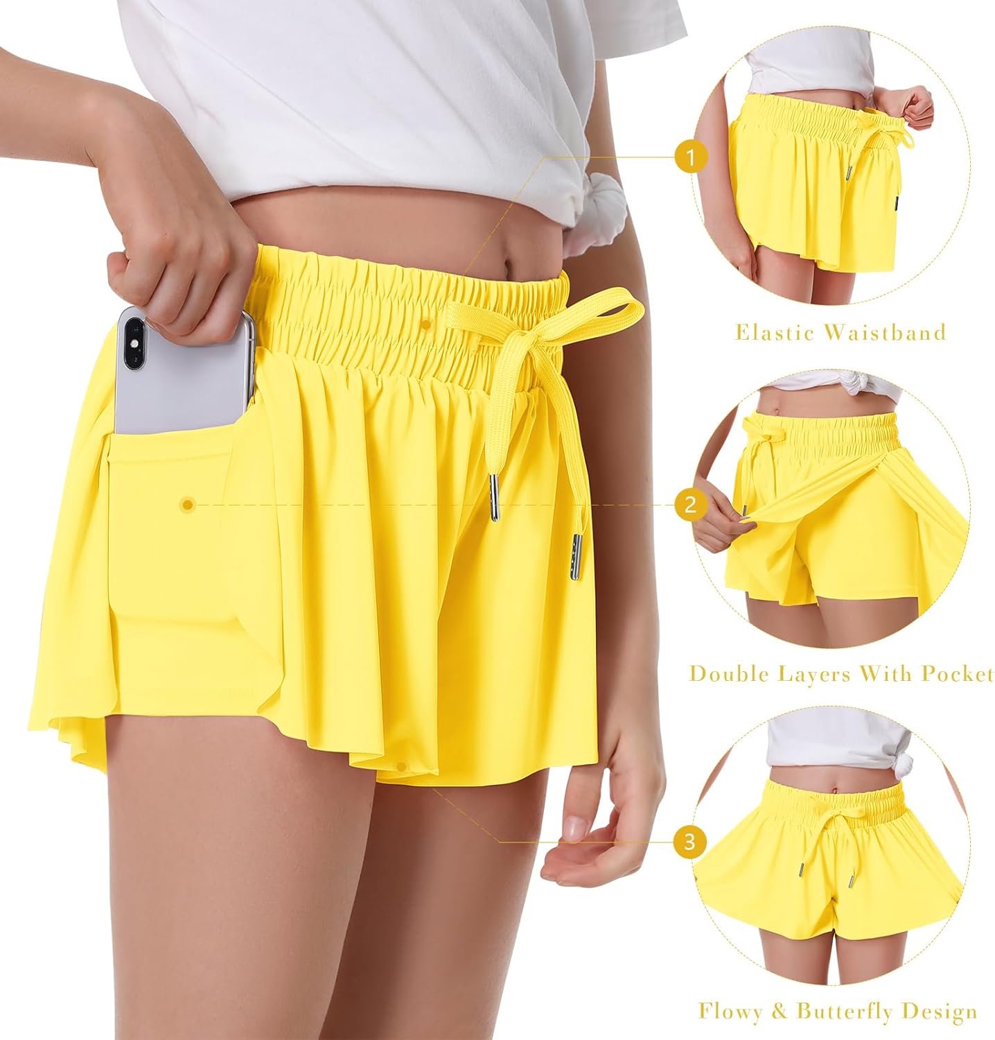 Thumbnail 2 de Girls Flowy Butterfly Shorts with Pocket (2-in-1 Athletic Shorts for Kids)