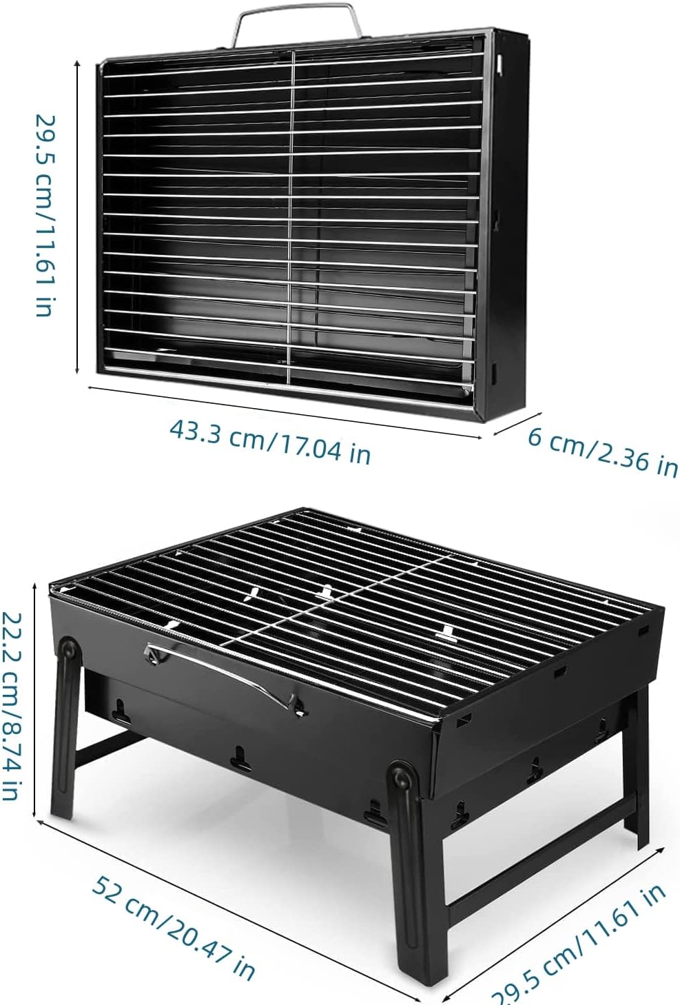 Thumbnail 2 de Uten Barbecue portable à charbon pliable pour 4 à 6 personnes, grille en inox
