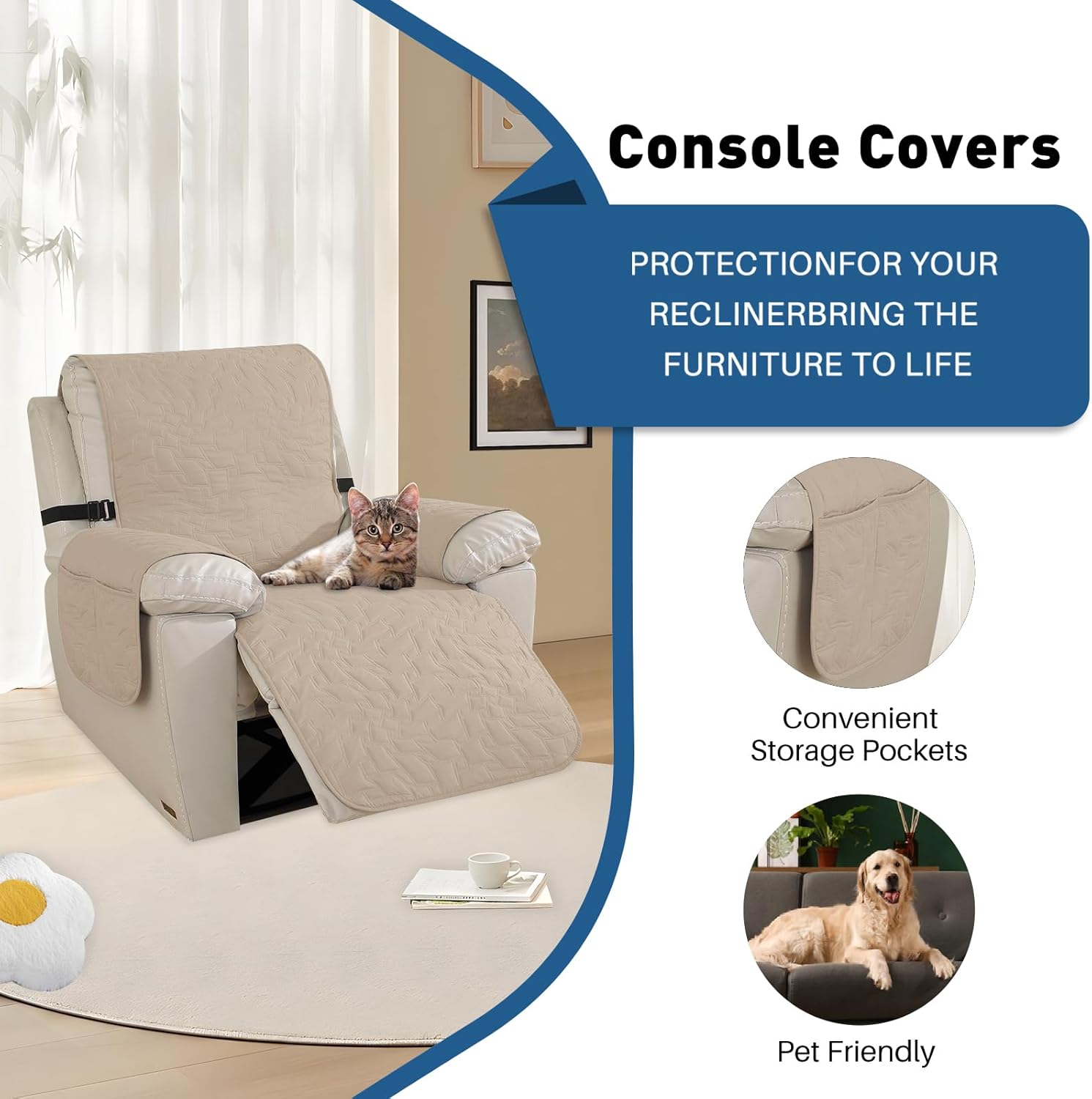 Thumbnail 4 de Ystyle Copripoltrona Relax Reclinabile 1 Post con Braccioli Beige – Copri Poltrona Impermeabile e Antiscivolo