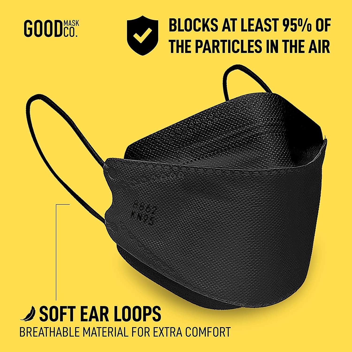 Detalle 2 de Good Mask Co. 195893651320-stickerless KN95 Disposable Masks, Black, 25-Pack