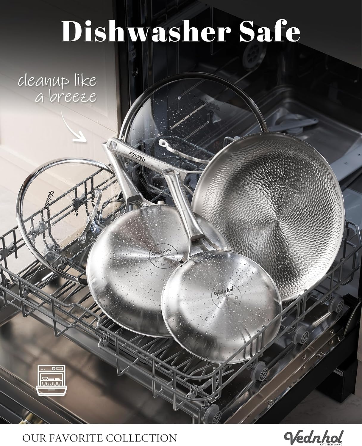 Detalle 2 de VEDNHOL Titanium Frying Pan Set, 8-, 10- & 12-Inch, 2 Lids