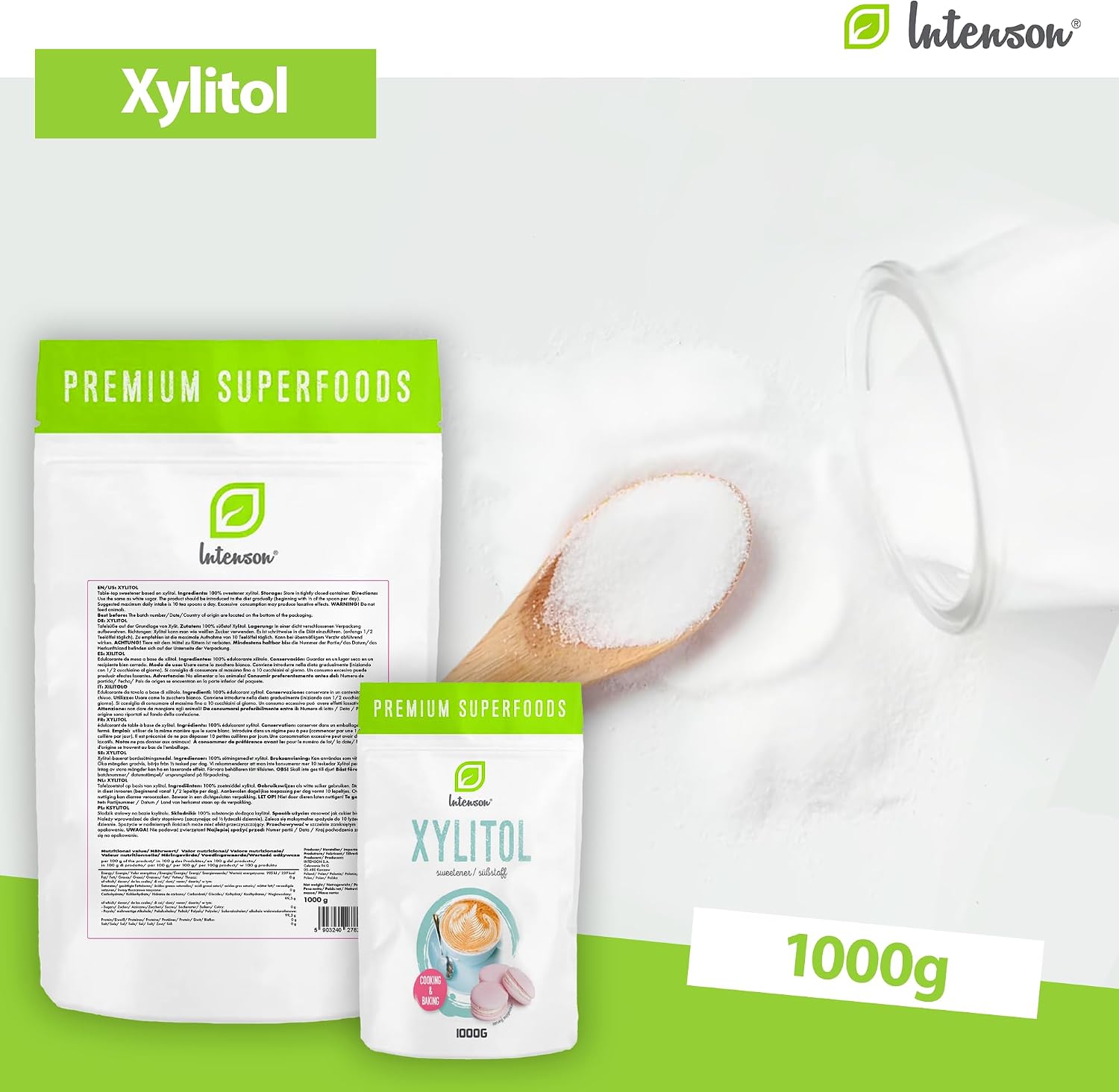 Detalle 2 de Intenson Xilitol 1kg 🍃 Edulcorante natural y bajo en calorías