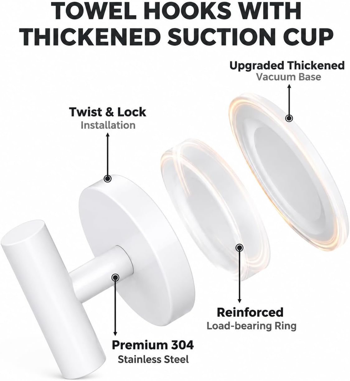 Thumbnail 1 de MOTAIPEAK 63-hooks Suction Cup Shower Hooks, White Stainless Steel 2-Pack