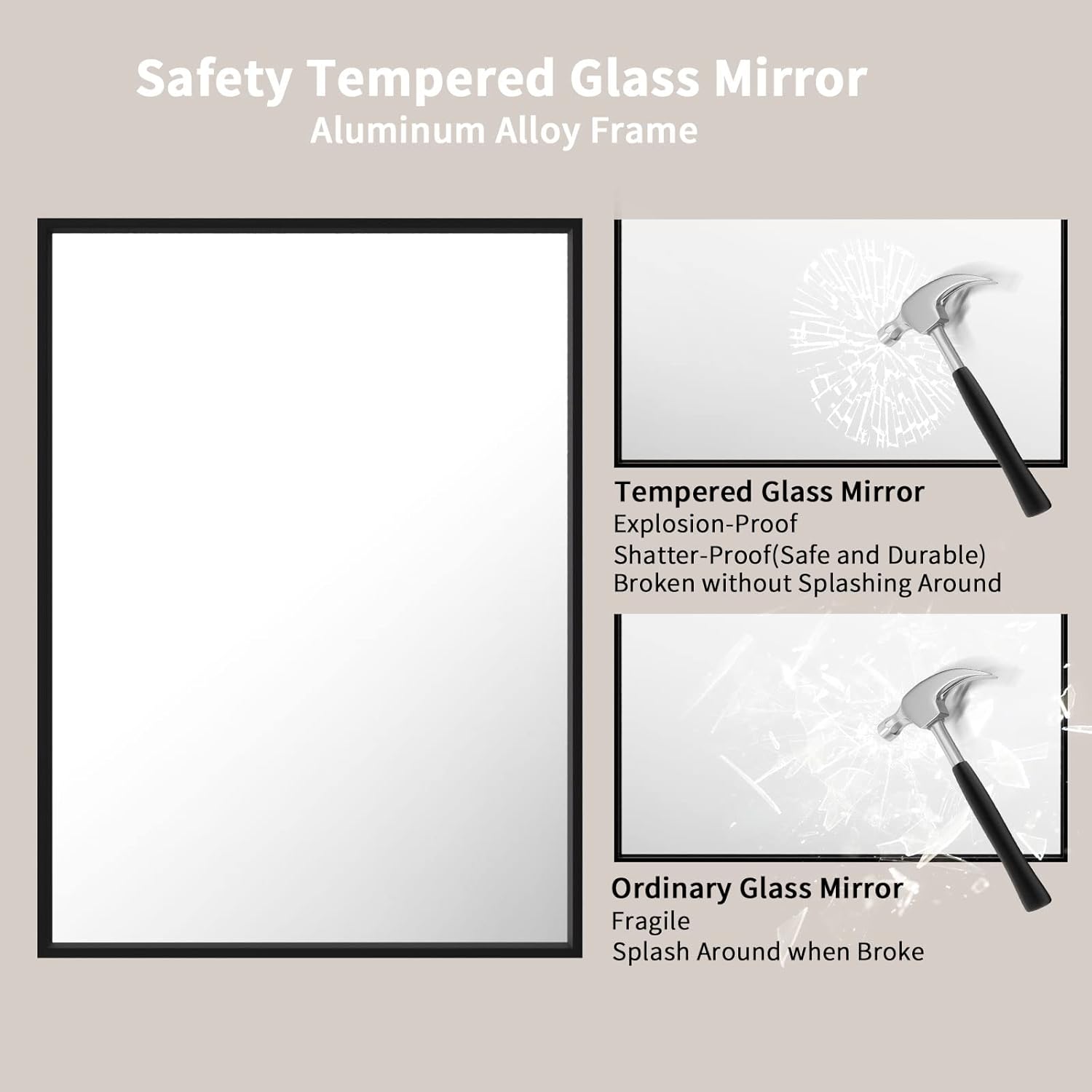 Detalle de LOAAO 22"x30" Black Rectangle Bathroom Mirror with Matte Black Aluminum Alloy Frame
