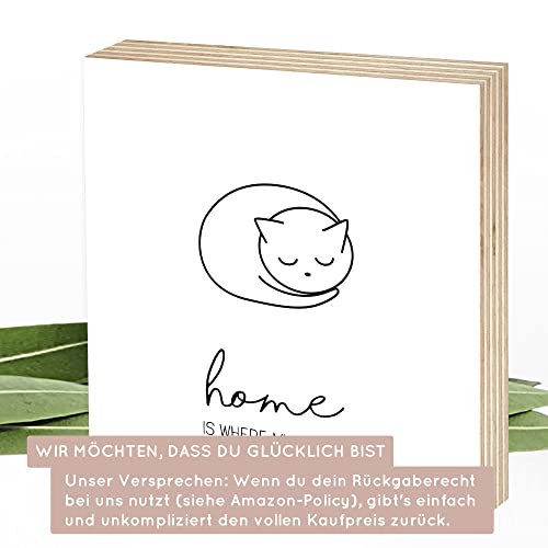 Thumbnail 7 de Wunderpixel Holzbild Home is where my Cat is – 15x15x2 cm, Birkenholz, schwarz-weiß