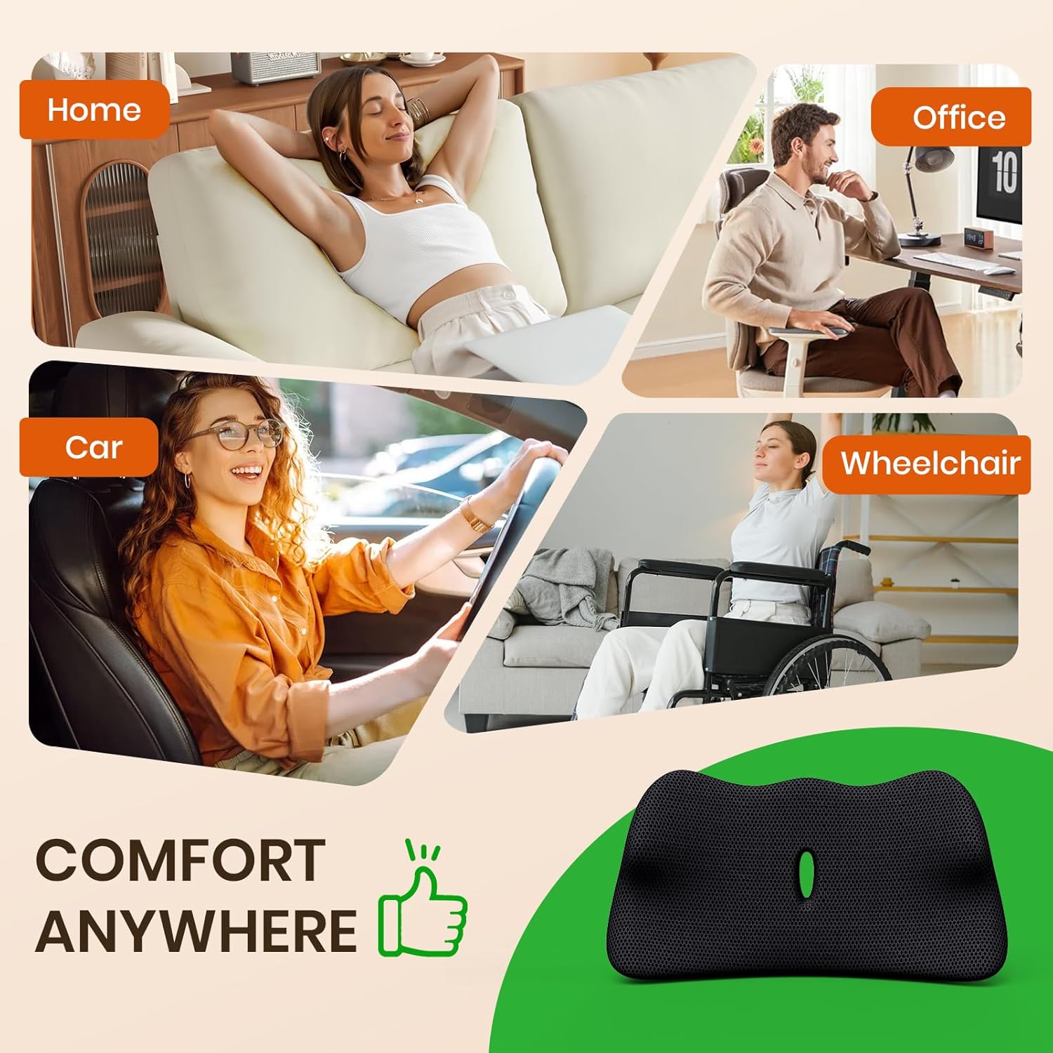 Thumbnail 6 de Benazcap Lumbar Support Cushion (Black) – ergonomic coccyx & lumbar cushion for office, car and gaming chairs