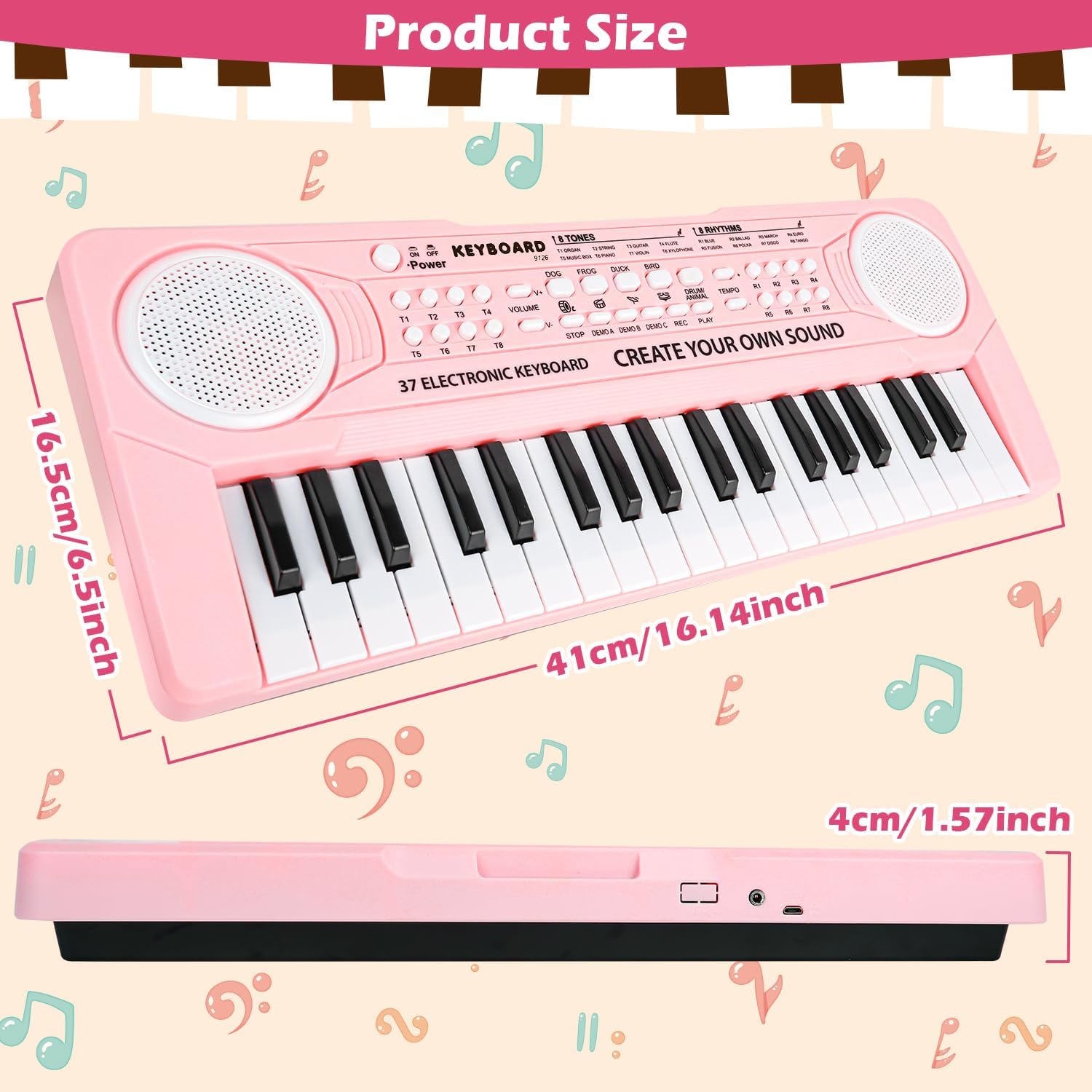 Detalle de Orvyna Pianola Bambini 37 Tasti con Microfono — Pianola educativa portatile per ragazzi e ragazze 3-6 anni