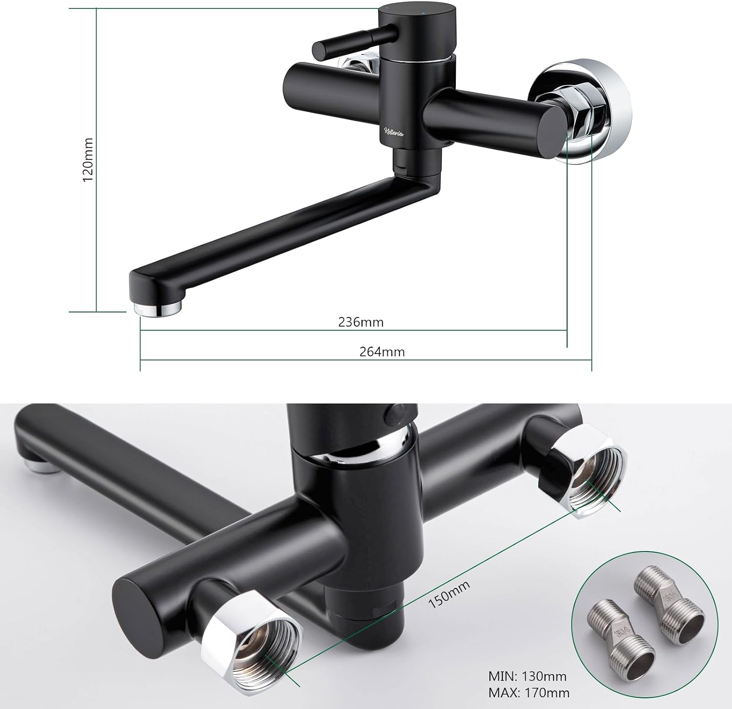 Detalle de Kelleria Rubinetto da Parete per Cucina: Miscelatore Monocomando Girevole 360° in Acciaio Inox, Nero
