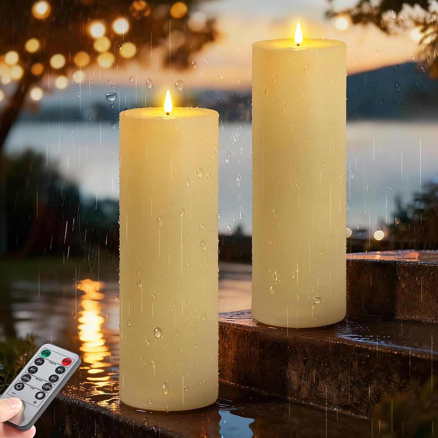 Detalle de Ketom 2 candele LED con fiamma oscillante D10×H30 cm e telecomando con timer