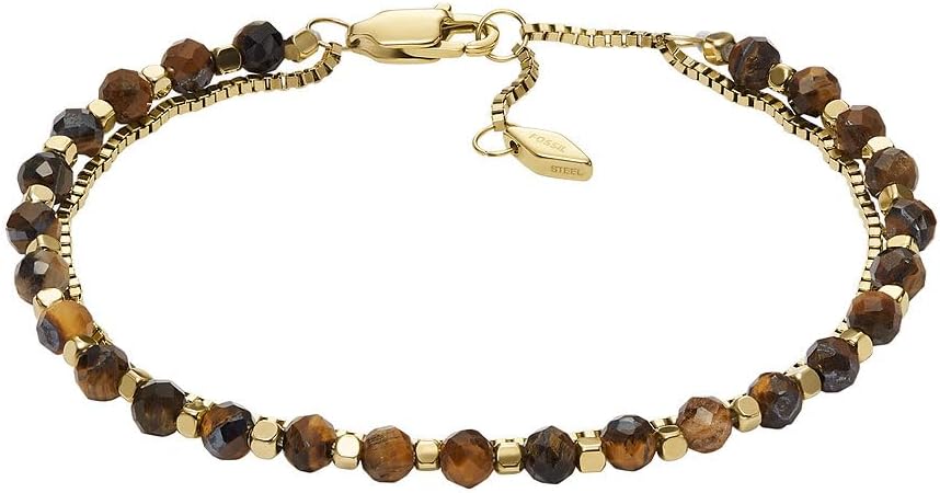 Thumbnail 5 de Fossil bracciale da donna in acciaio color oro con perline semi preziose e chiusura a moschettone