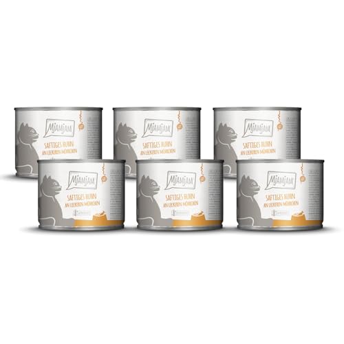 Detalle de MjAMjAM Premium Nassfutter für Katzen – saftiges Huhn mit Möhrchen, 6x200 g, getreidefrei