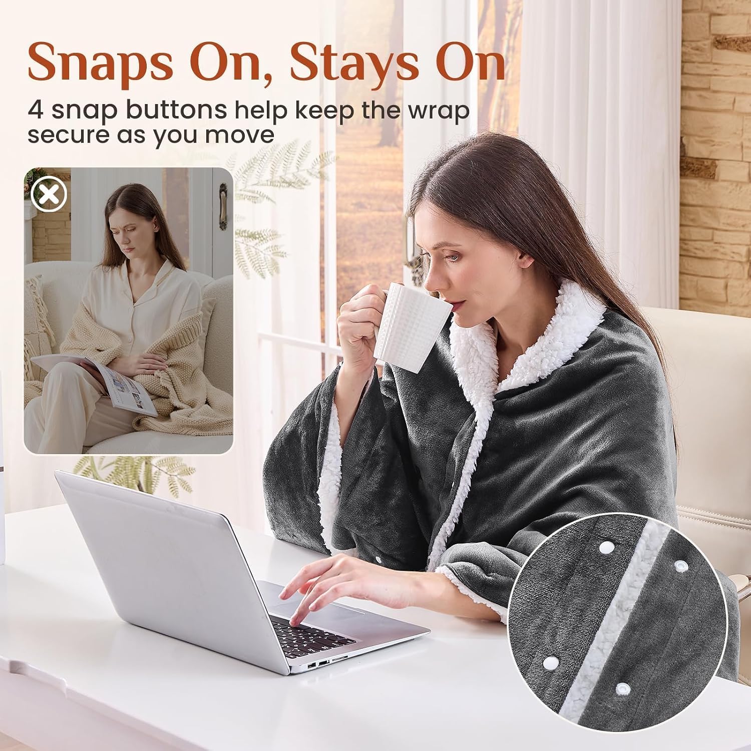 Thumbnail 3 de JOLLYVOGUE DG-S USB Heated Wearable Blanket, 8 Heating Zones, 3 Heat Levels