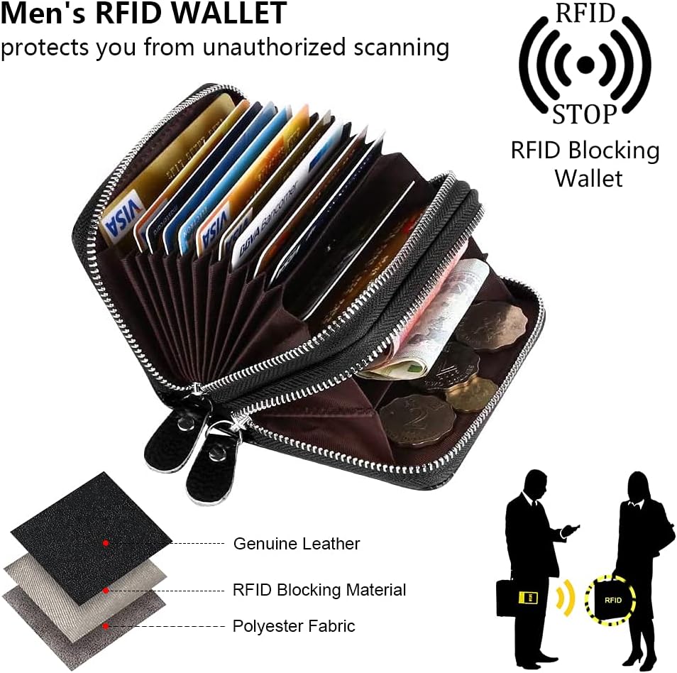 Detalle de Flintronic Porta Carte di Credito in Pelle RFID – Portafoglio con Cerniera, Nero, 14 Slot