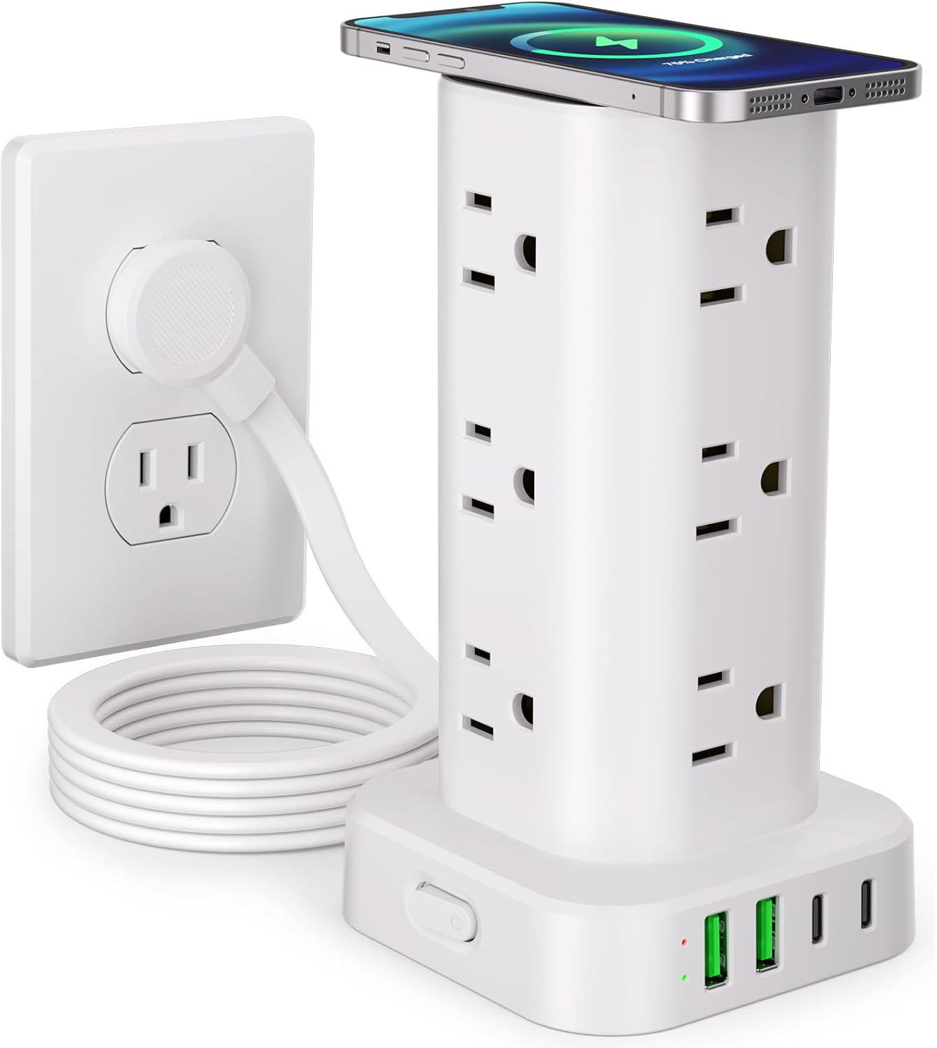 Detalle de Power Strip Tower with Wireless Charger: 17-in-1 Desk Organizer and Charging Hub