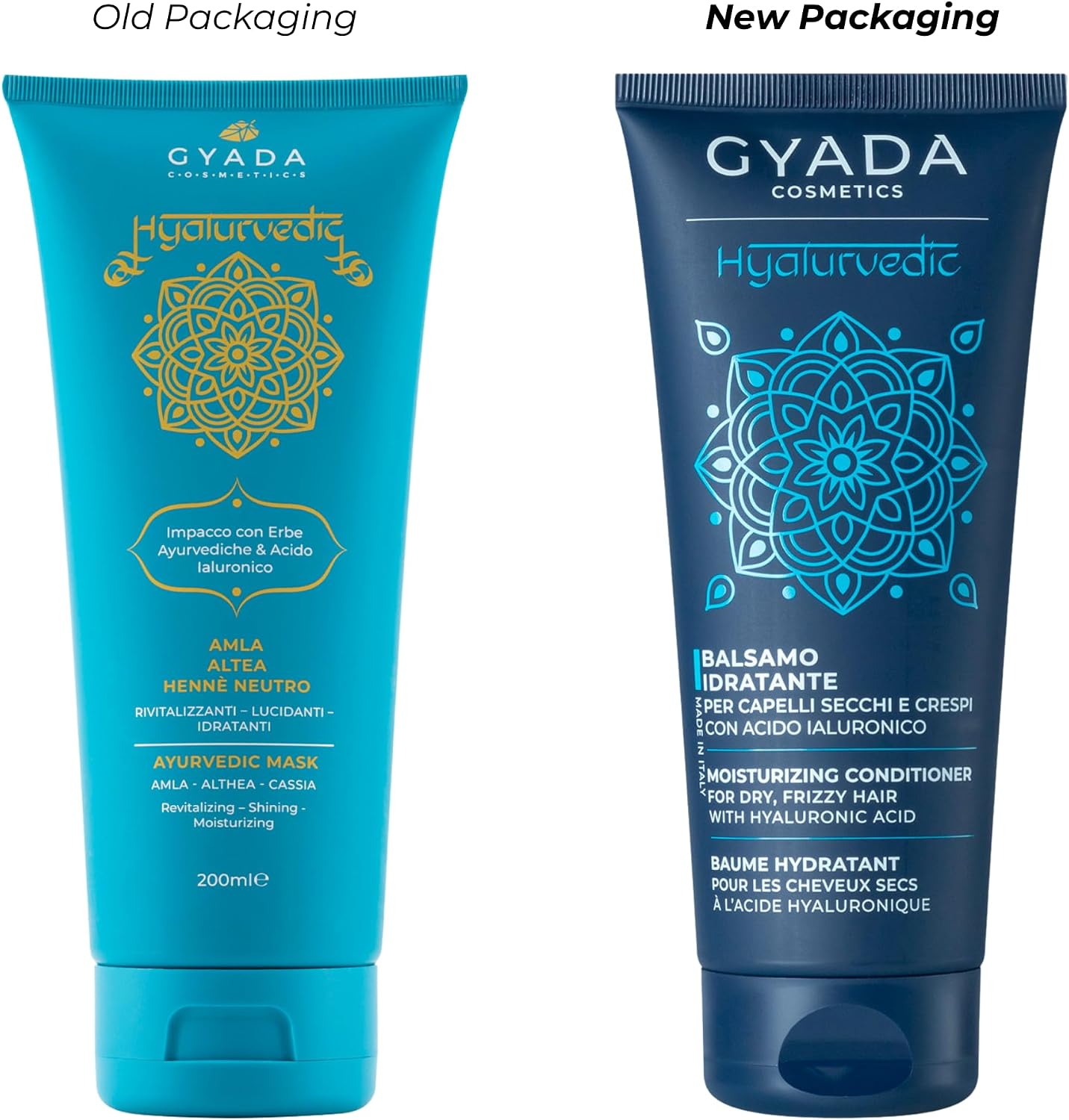 Detalle de GYADA COSMETICS Hyalurvedic Balsamo Idratante per Capelli Secchi e Crespi con Acido Ialuronico e Altea, 200 ml