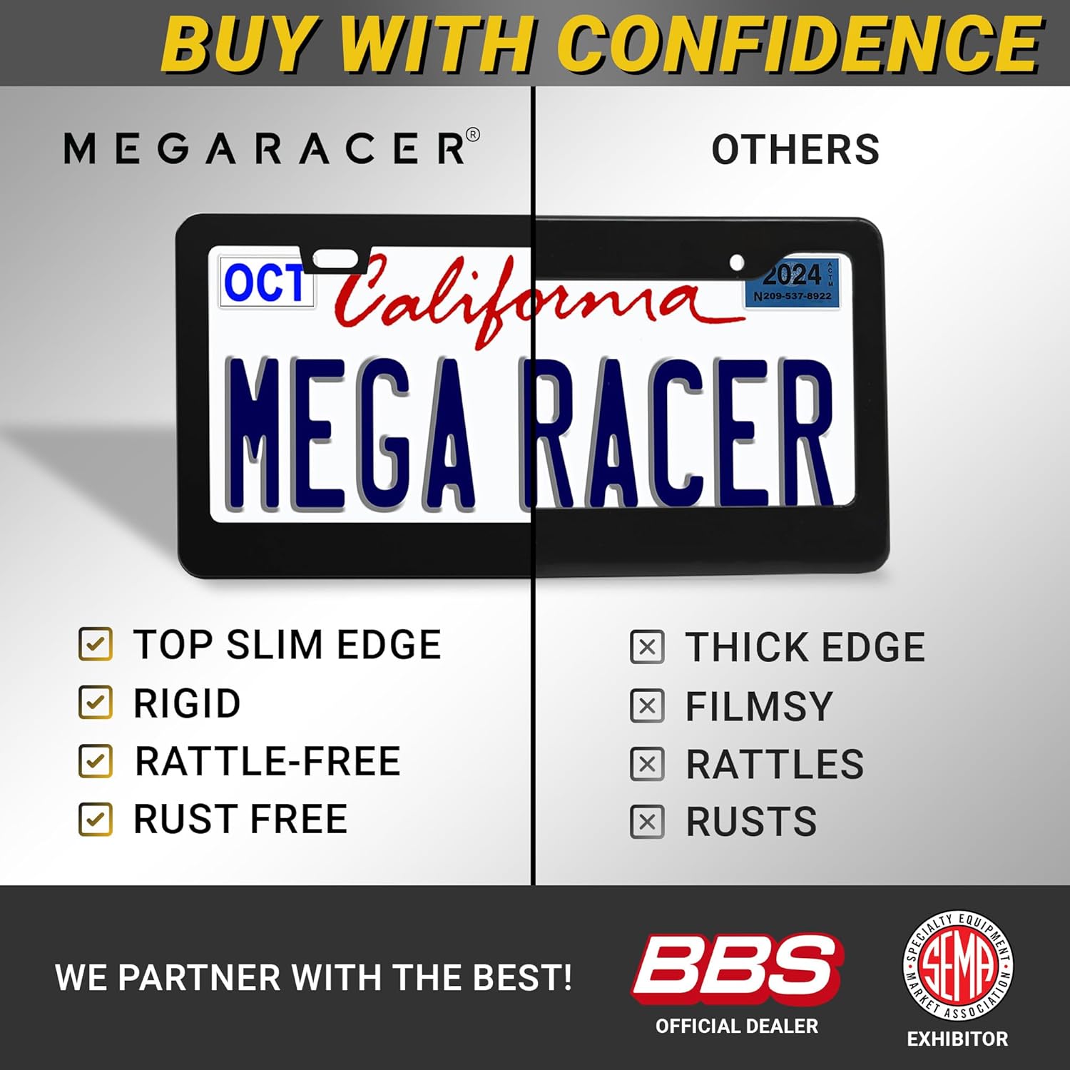 Thumbnail 5 de Premium Matte Black License Plate Frames (2-Pack) — Rust-Resistant Stainless Steel, Rattle-Free Slim-Top Design