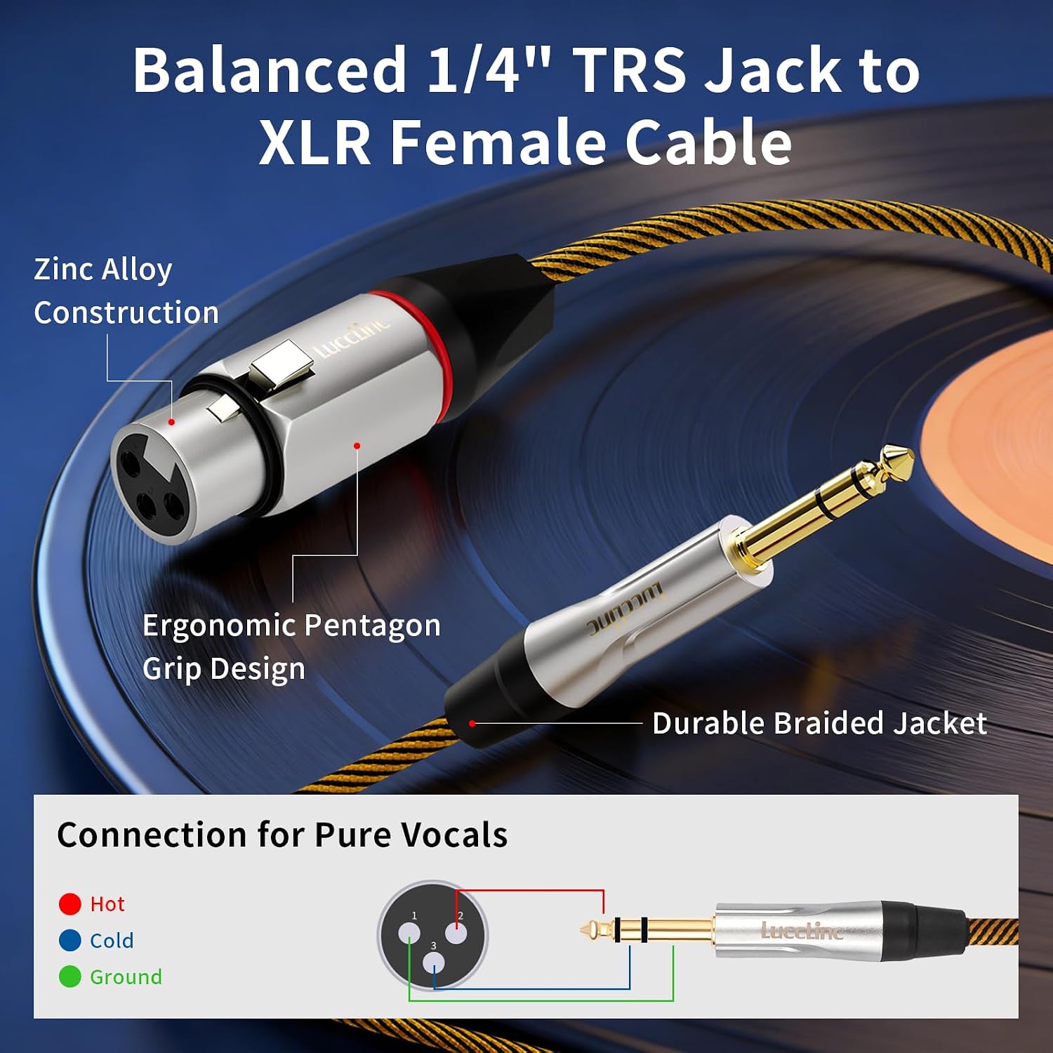 Detalle de LuccLinc Balanced XLR-to-TRS Audio Cable, 10 ft