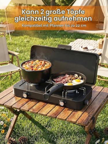 Thumbnail 1 de FOHERE Campingkocher: 2-flammiger Propangaskocher – tragbarer Tischkocher