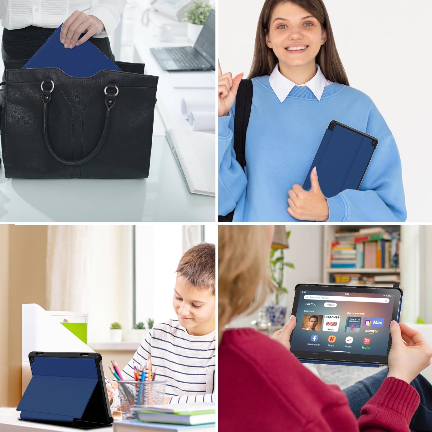 Thumbnail 2 de 8‑Zoll Tablet-Hülle mit automatischer Wake/Sleep-Funktion – faltbare Vorderseite aus Leder & TPU-Rückseite (Tiefblau)