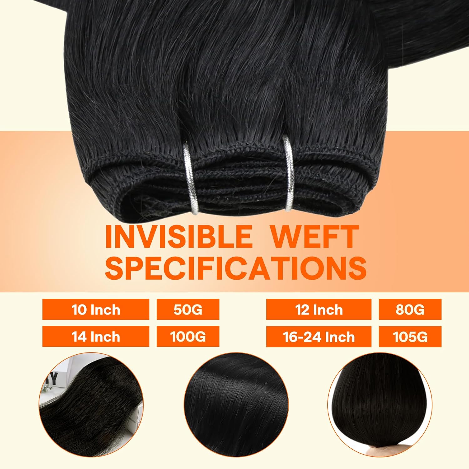 Detalle de Full Shine Sew In Hair Extensions Real Human Hair – Double Weft Jet Black (22Inch, 105G)