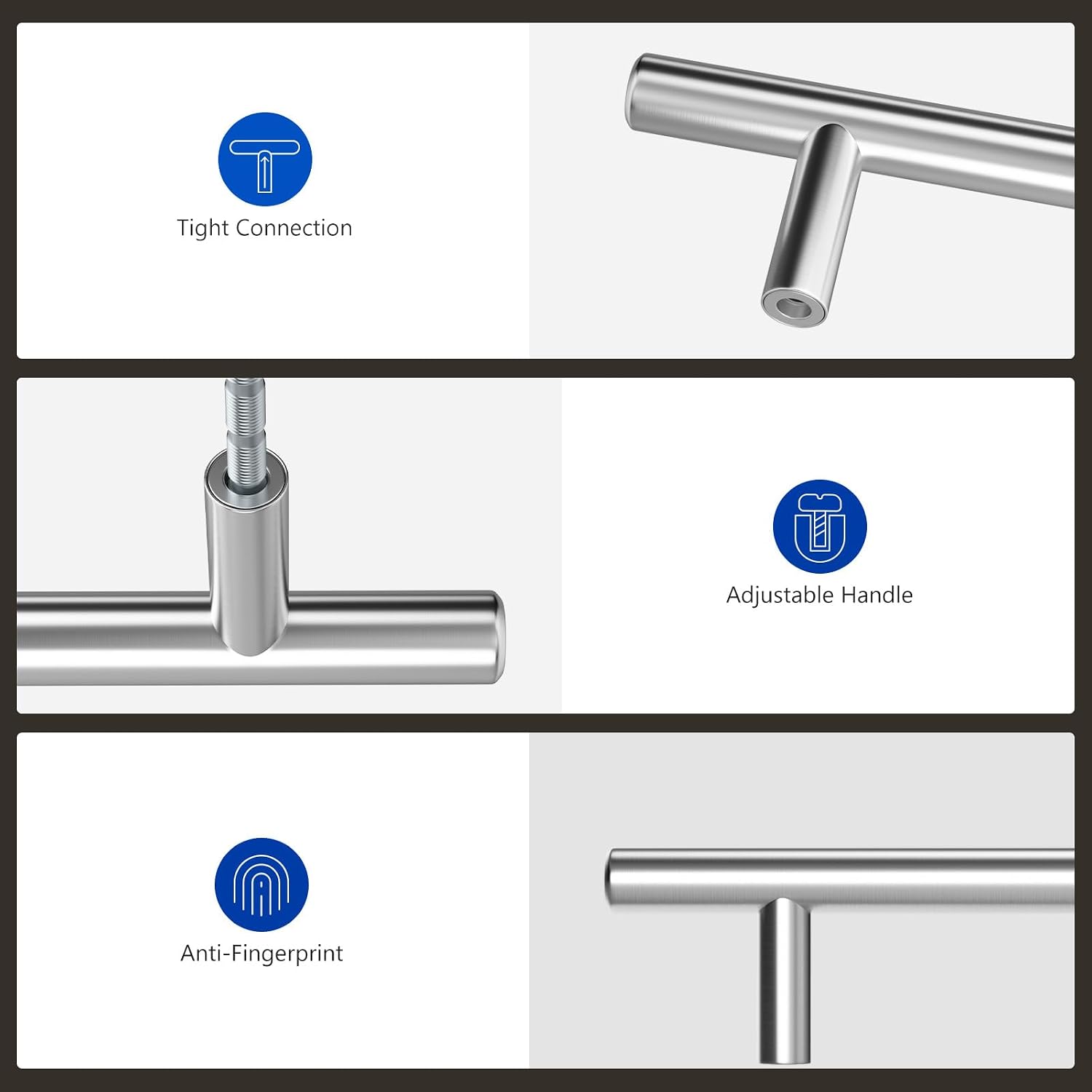 Thumbnail 2 de LONTAN 10 Kitchen Cupboard Handles 96mm T-Shaped 150mm Stainless Steel Pulls