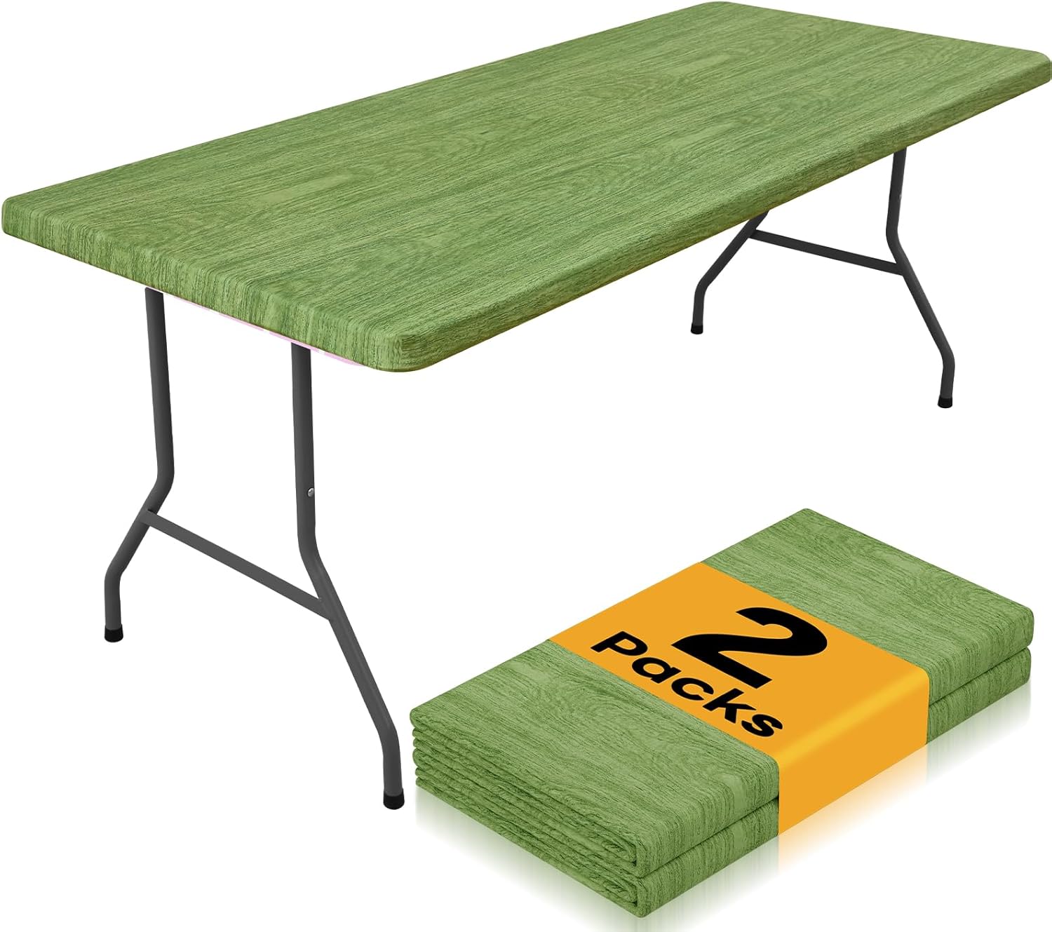 Detalle de Smiry 2 Pack Rectangle Table Cloth 4 Foot — Waterproof, Elastic Fitted, Windproof Polyester Cover (Green & Black, 30" x 48")