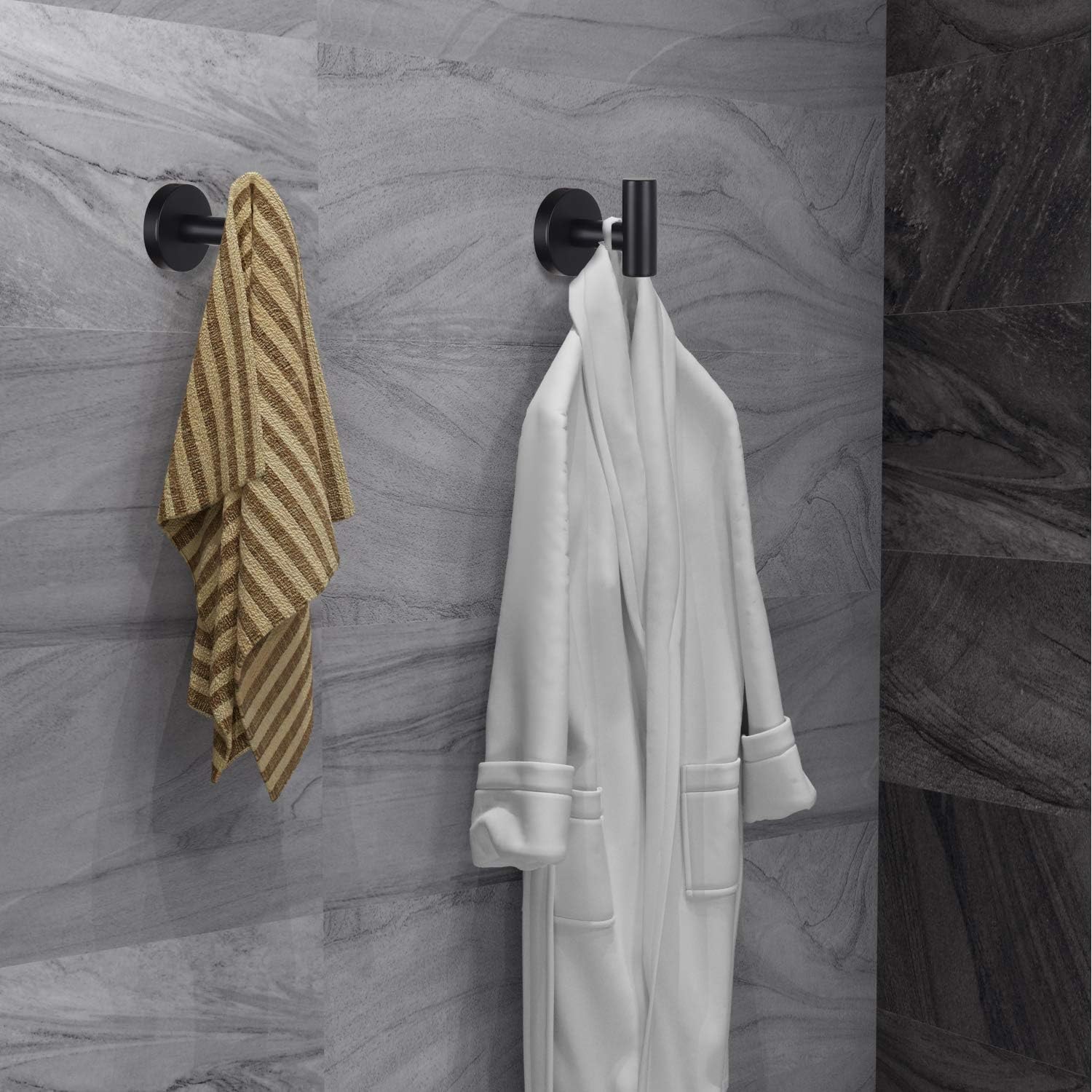 Detalle de Homagic 01 Wall-Mounted Towel Hooks, Black Stainless Steel, 4-Pack