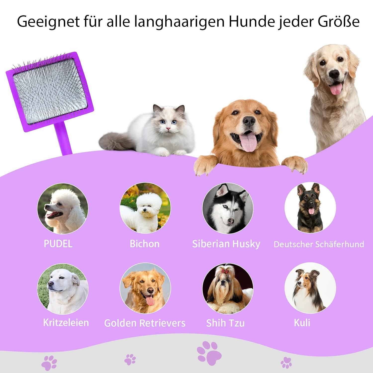 Detalle de YOPETAYU Slicker Bürste mit Holzgriff – extra lange Borsten (25 mm) für Langhaarfell von Hunden und Katzen