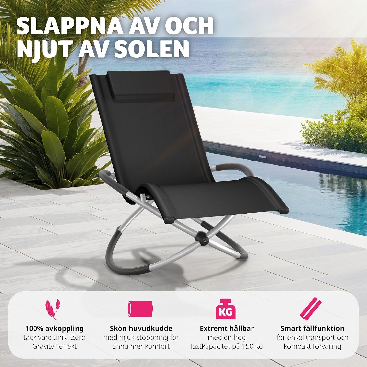 Detalle 2 de tectake Lettino Paulina 404996 – hopfällbar solstol med gungfunktion och Textilene