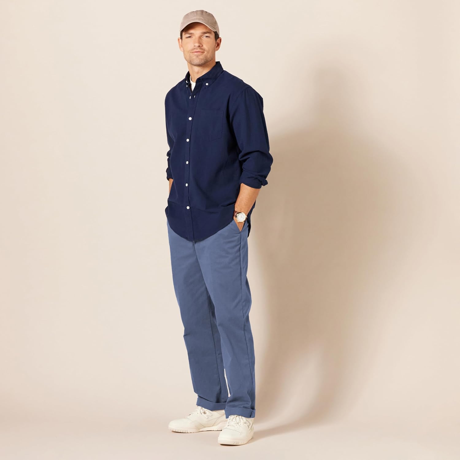 Detalle de Amazon Essentials Men’s Classic-Fit Wrinkle-Resistant Flat-Front Chino Trousers (Big & Tall)