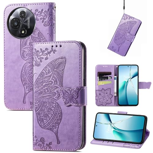 Thumbnail 1 de WBWONE Étui portefeuille Gaufrage Papillon pour TCL 60R 5G — Violet Clair