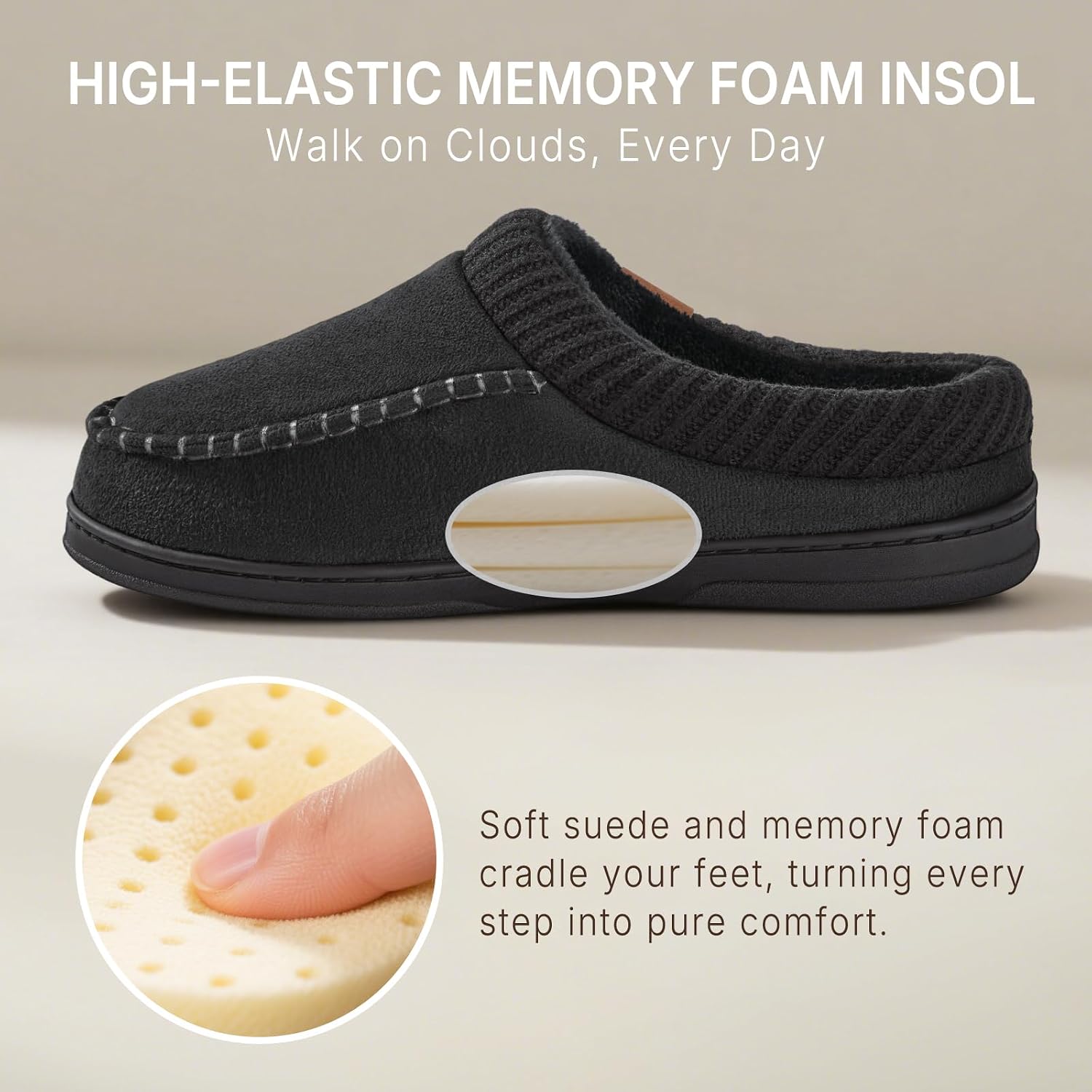 Detalle de ATHMILE Men's Moccasin Slippers Memory Foam