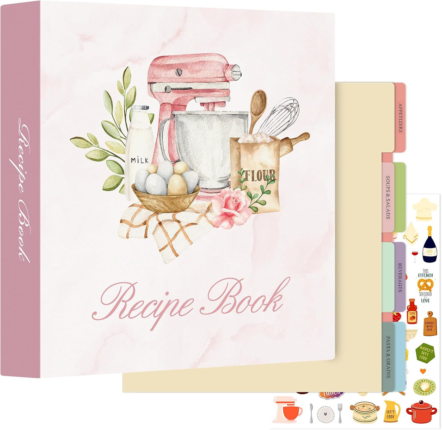 Detalle de Lanpn Recipe Binder, 8.5 x 11, 3-Ring Organizer with 60 Sleeves, Pink
