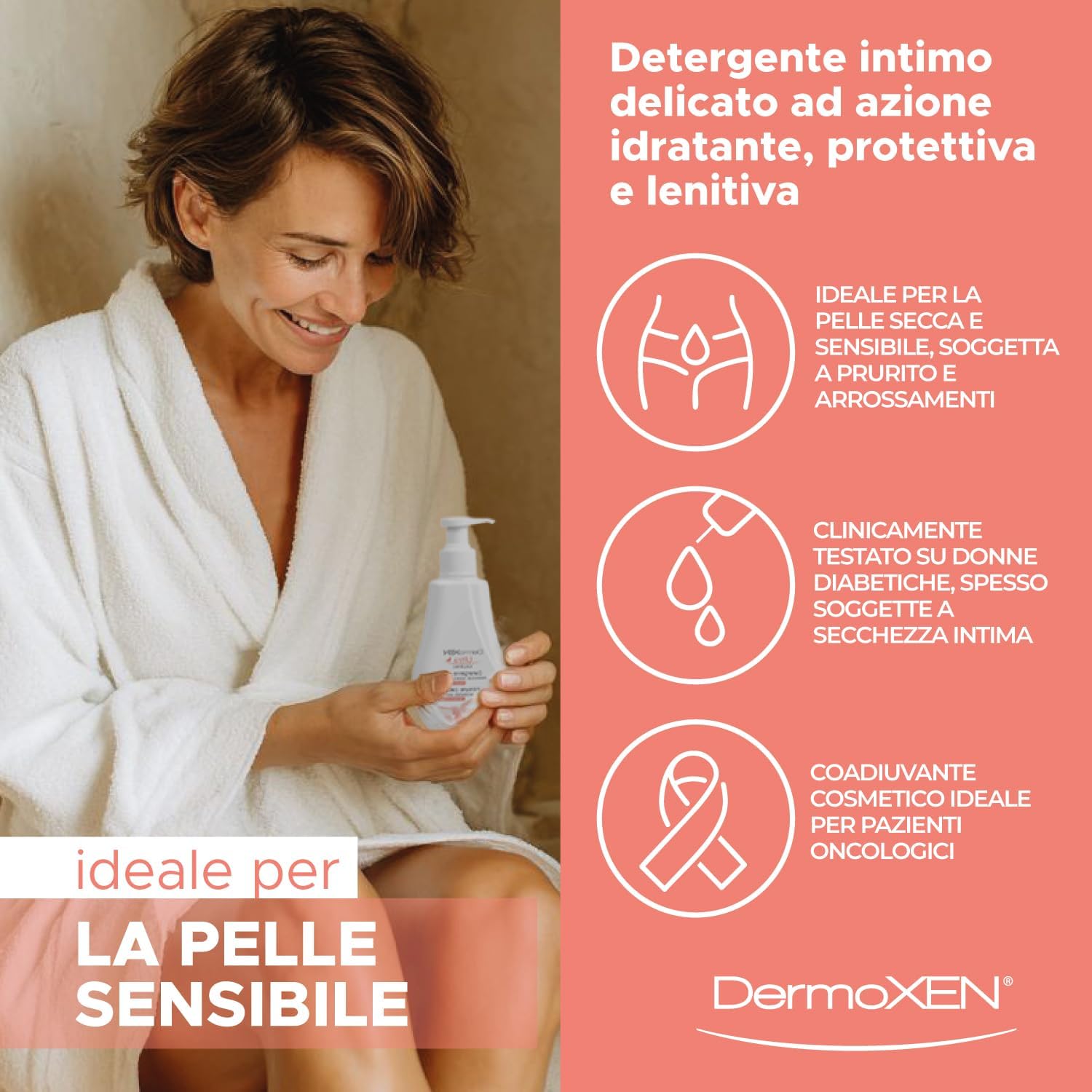 Detalle de Dermoxen Detergente Intimo Donna: idratante e delicato per secchezza in menopausa e diabete – 125 ml