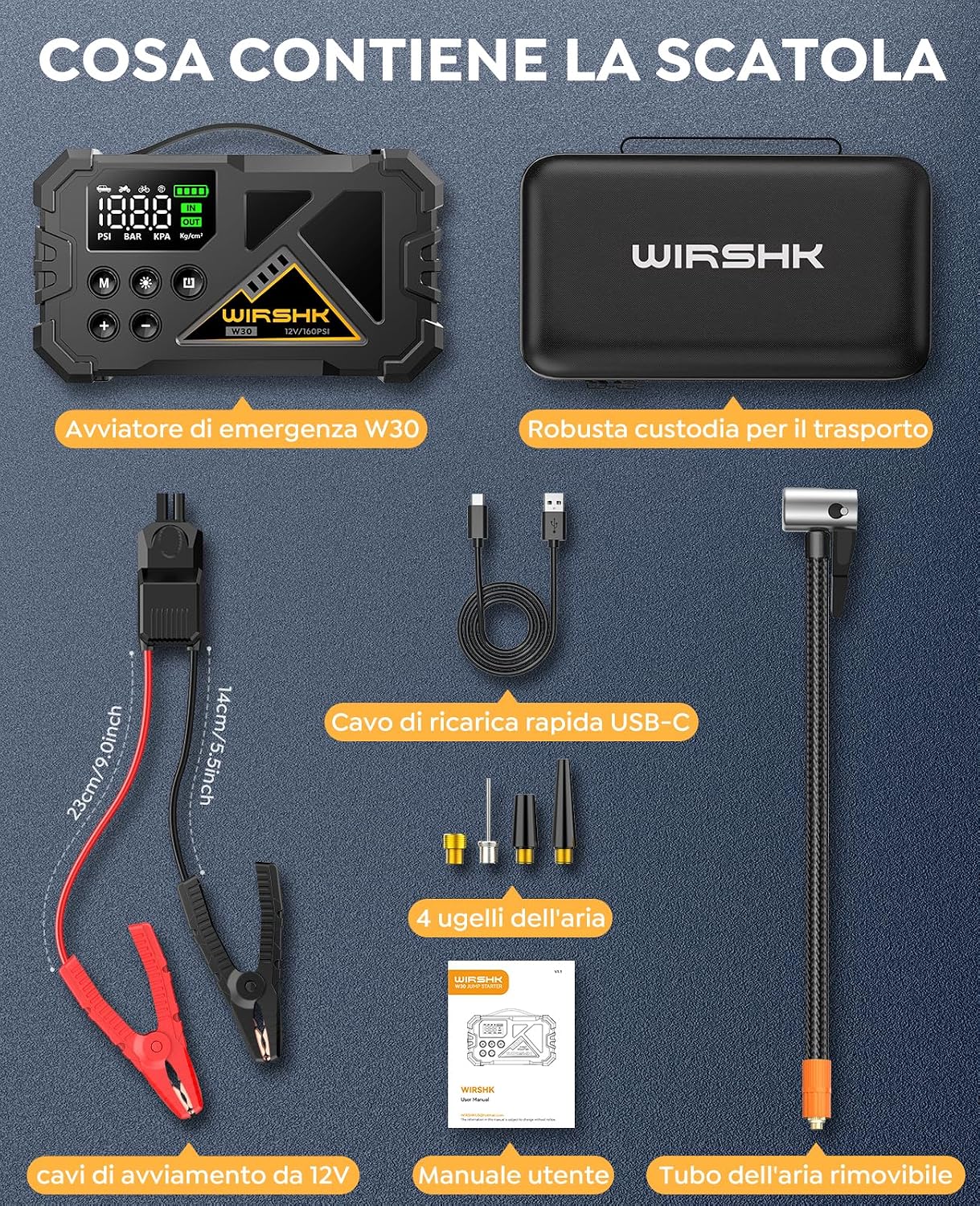 Thumbnail 6 de WIRSHK Avviatore Batteria Auto 9000A con Compressore Aria 160 PSI e Display LCD