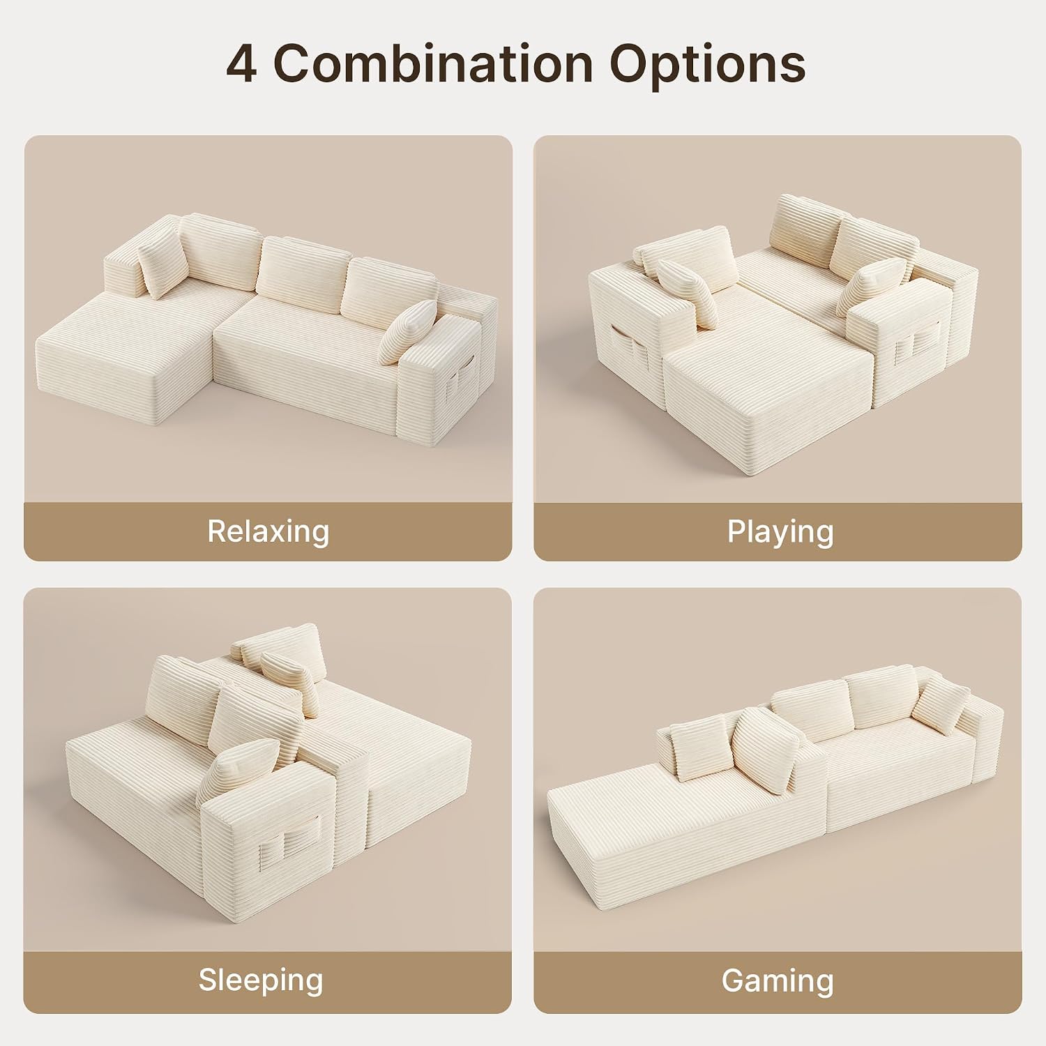 Thumbnail 4 de Xbro Hoekbank, 3-zits L-bank met longchair links in beige ribstof