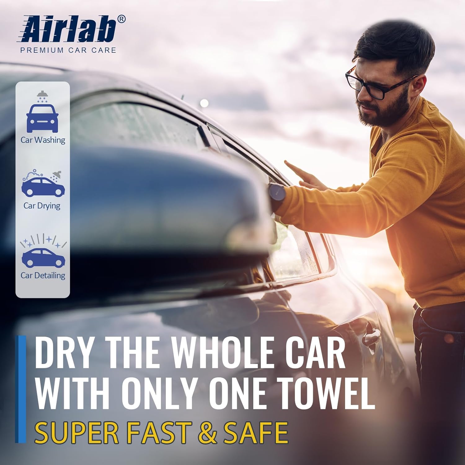 Thumbnail 4 de Airlab Airlab Car Drying Towel Extra Large & Thick 90x60cm (XXL, 650GSM) – dual-sided microfibre car wash drying cloth