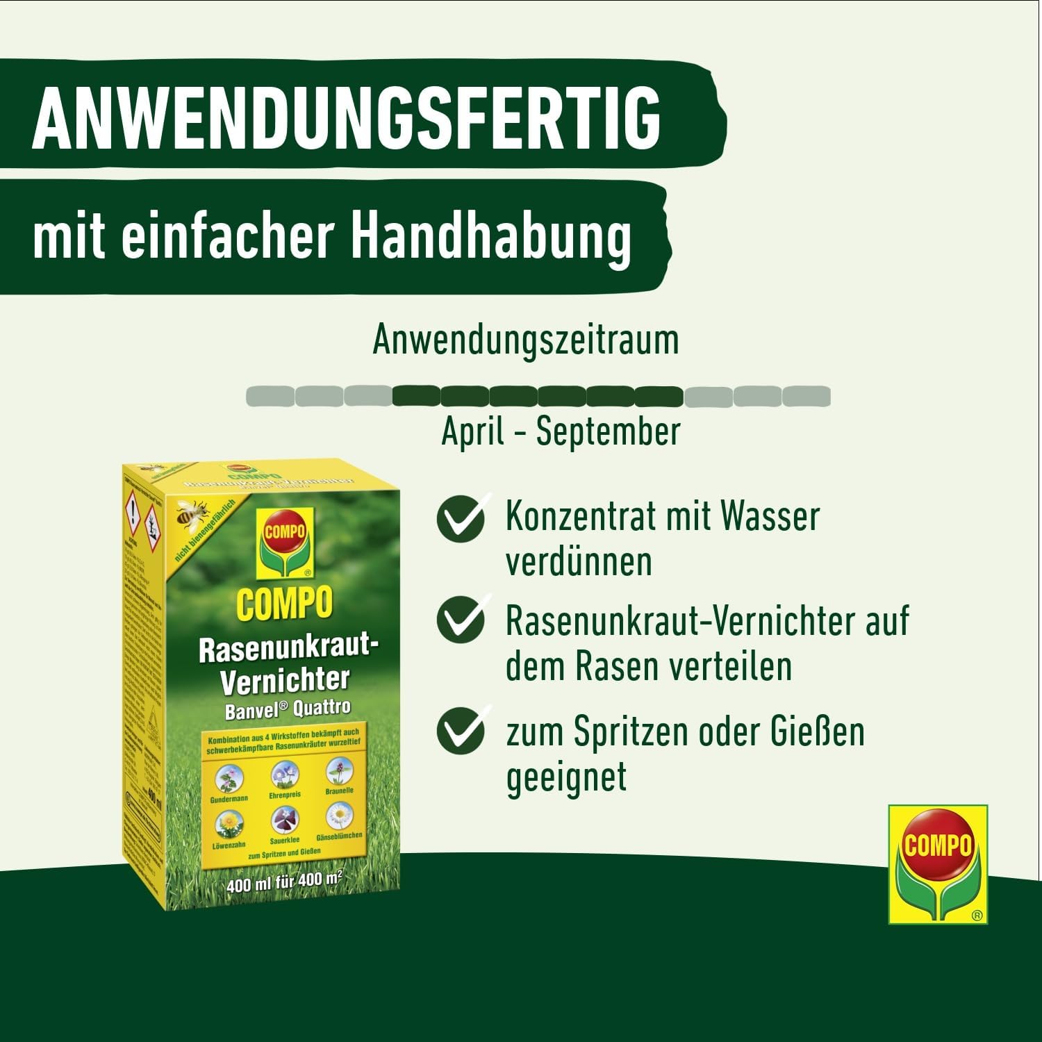 Detalle de COMPO Rasenunkraut-Vernichter Banvel Quattro – Konzentrat 400 ml (400 m²)