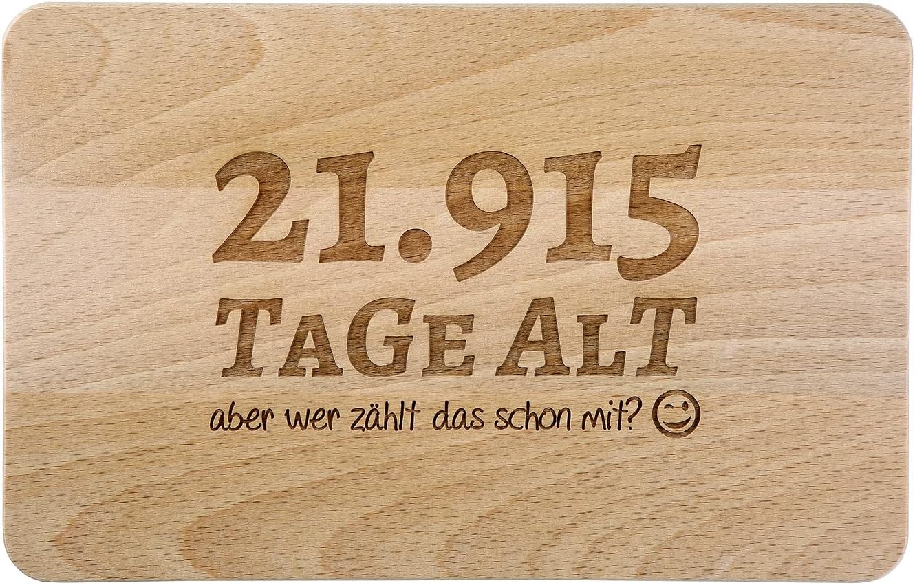 Detalle 2 de Brotzeitbrett zum 70. Geburtstag – Schneidbrett mit Spruch (22 × 14 × 1 cm) aus Buche