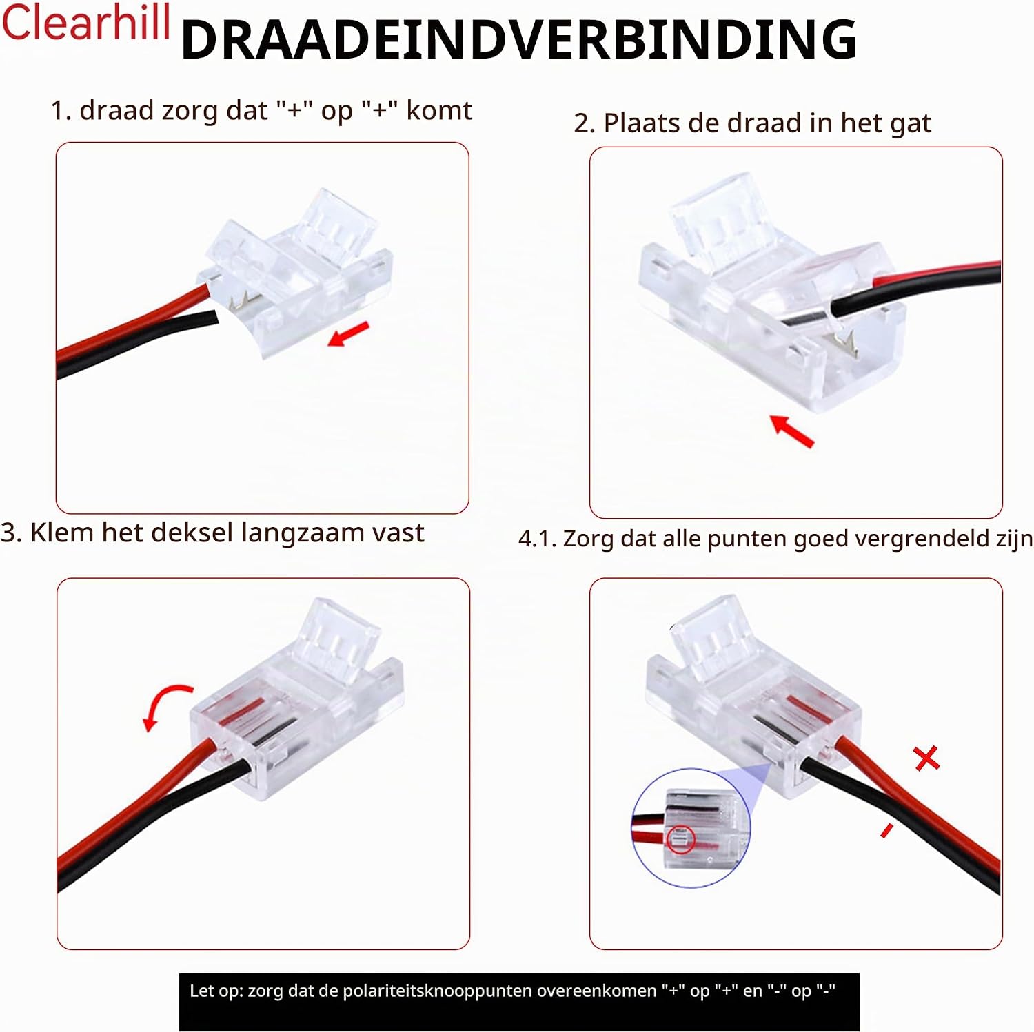 Detalle de Clearhill CON-8MM2PIN-KIT20P ledstripconnectoren voor 8 mm COB-strips