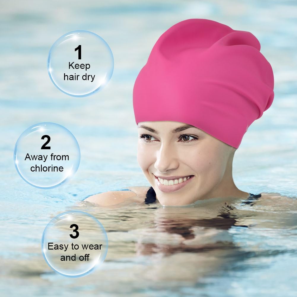 Detalle de AMFUN Silicone Cover Ears Swimming Caps for Long Hair (Adult Unisex)