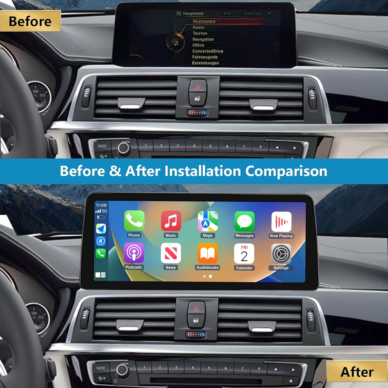 Detalle 2 de ninetom Ninetom Wireless CarPlay & Wireless Android Auto 10.25" touchscreen car radio for BMW 3/4 Series (NBT)