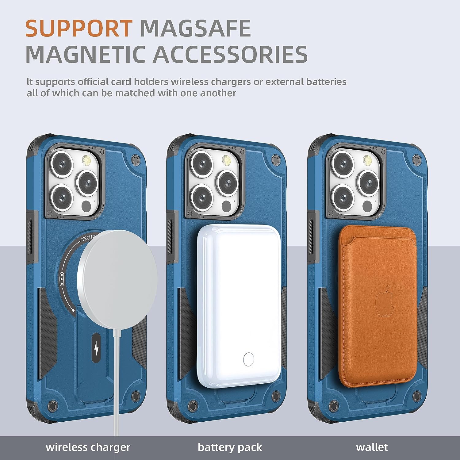 Detalle 2 de Tuvror Magnetic Case for iPhone 15 Pro Max with Stand – MagSafe Compatible, Blue