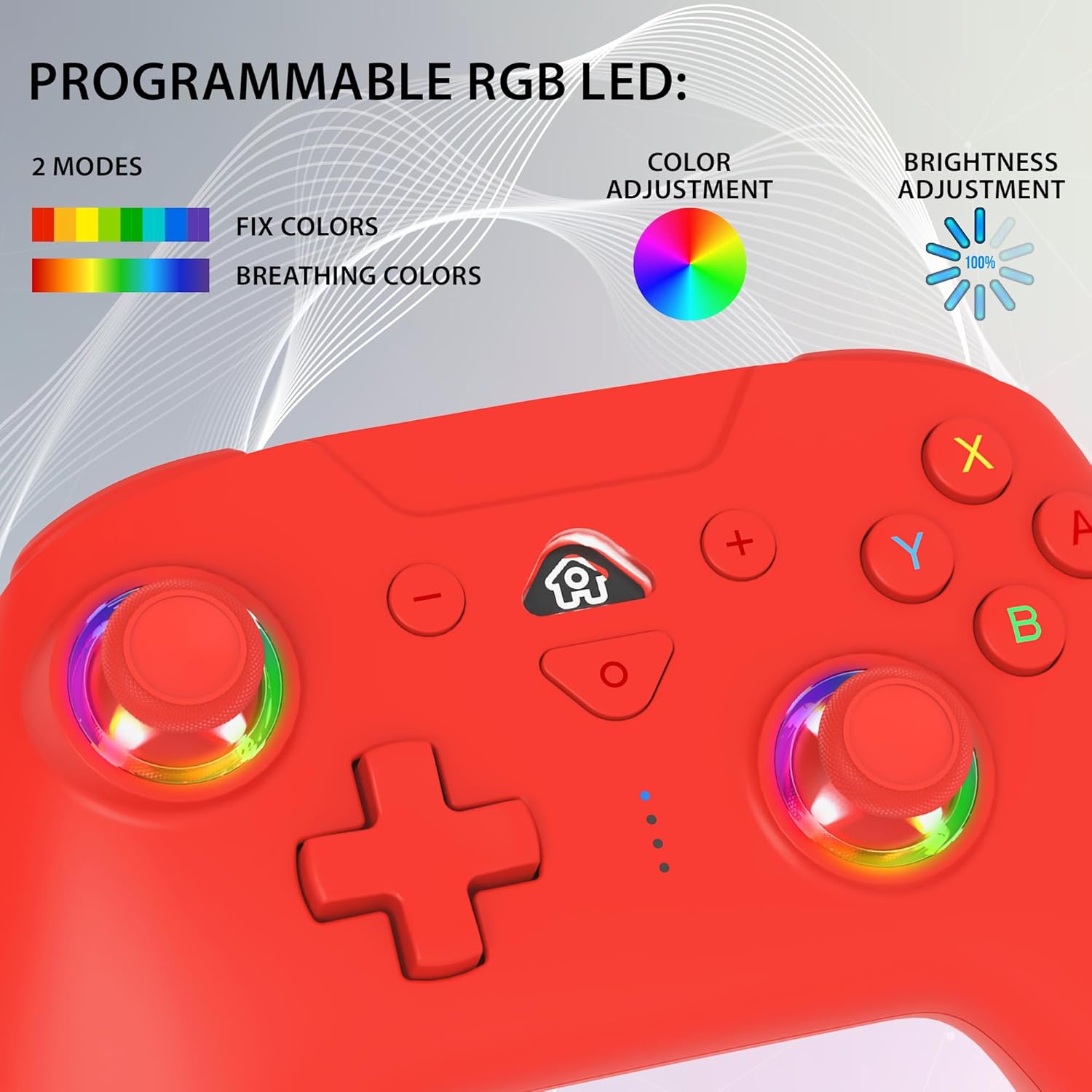 Thumbnail 4 de Subsonic Manette sans fil rouge Bluetooth pour Switch 2 / Switch / Switch OLED / Switch Lite (LED, vibrations, gyroscope) + câble USB-C