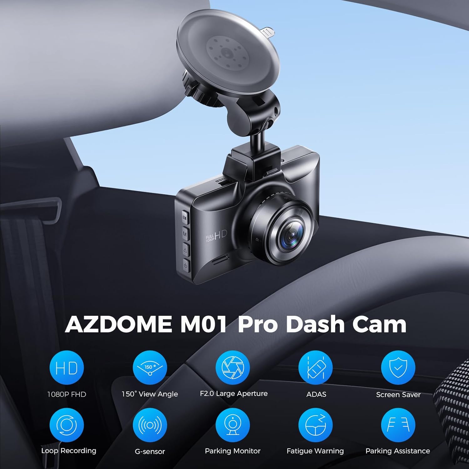 Thumbnail 1 de AZDOME M01 Dual Dash Cam 64GB Included