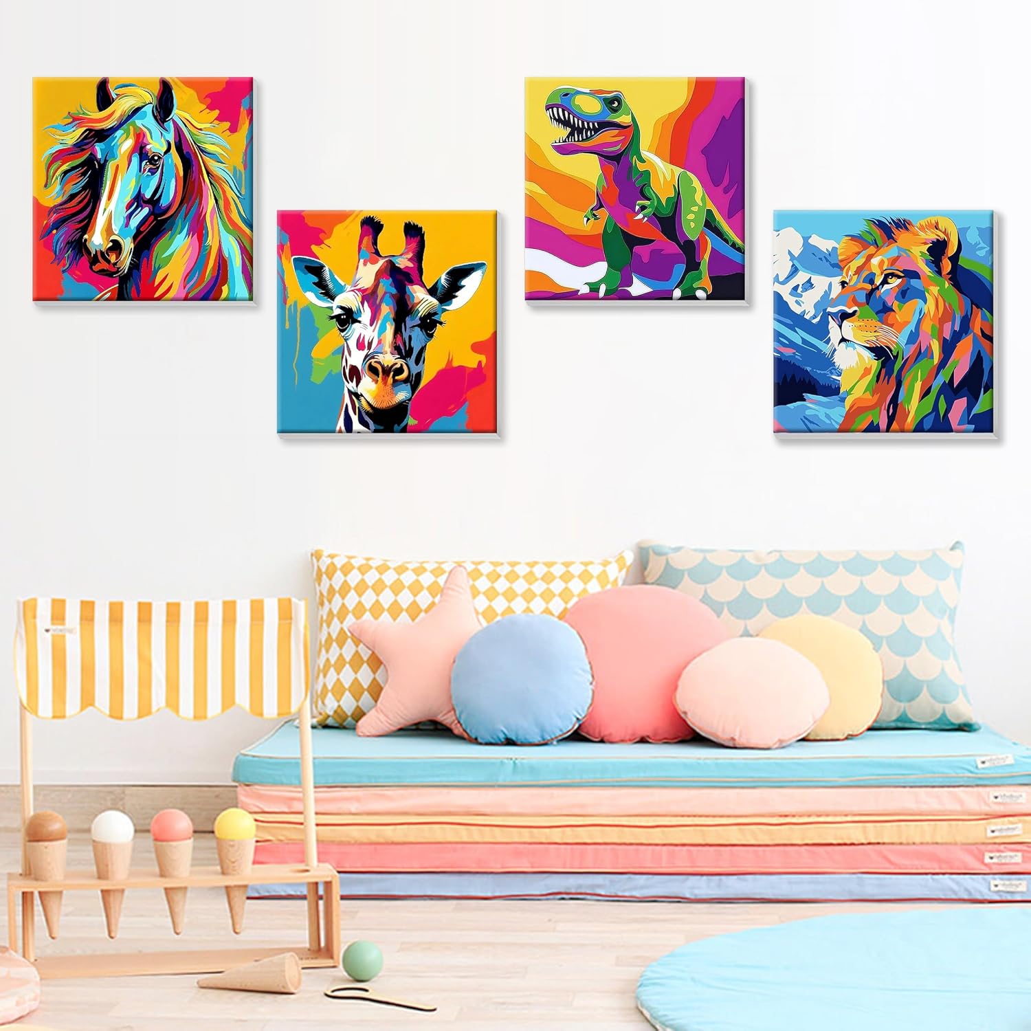 Thumbnail 2 de Yunruily 4er-Set Malen nach Zahlen für Kinder mit Rahmen (Giraffe & Löwe) – Paint-by-Numbers ab 7/8 Jahren